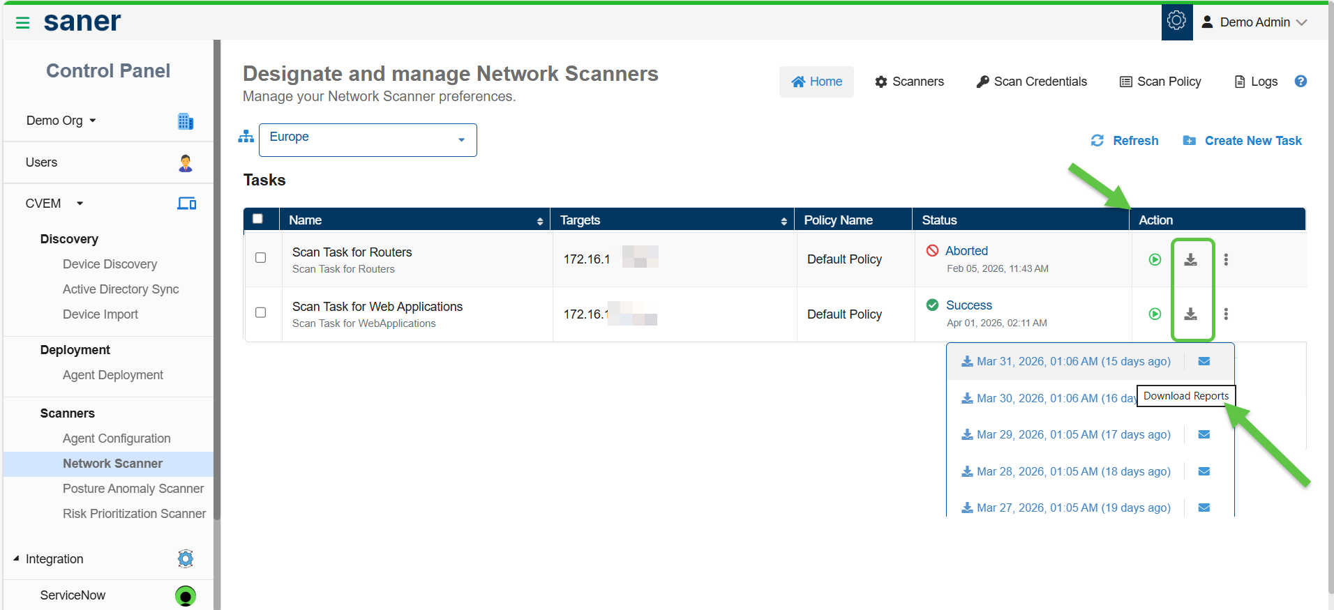 Manage Network Scanner Tasks